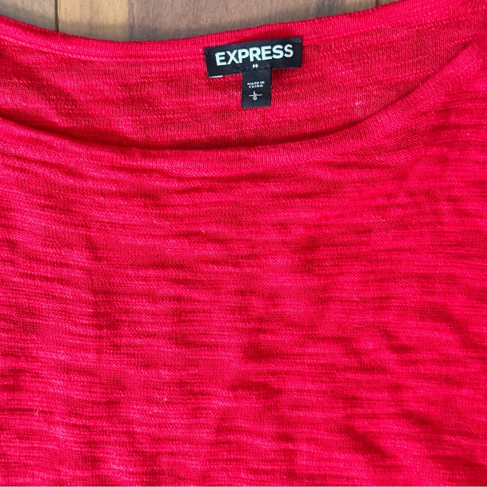 Express Red 3/4 Sleeve Wide Neck/Off the Shoulder Top w/Adjustable Side Ruching - Picture 6 of 7